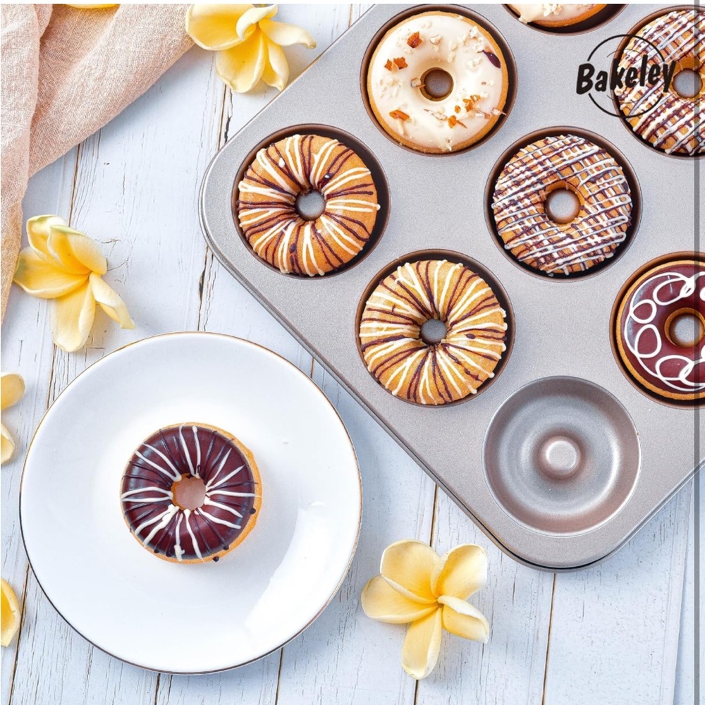 Donut‎ Pan, 12-Cavity Non-Stick Dount Mold Cake Pan Pattern(Champagne Gold) - Picture 4 of 8